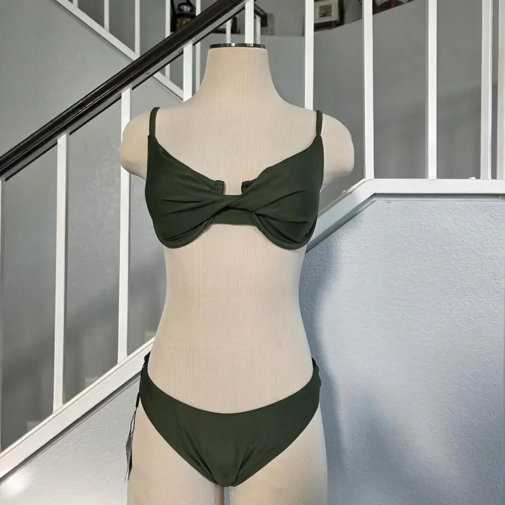 Zaful Twist Front Bikini Sets Underwire Tie Back Bikini High Waisted Women's 6